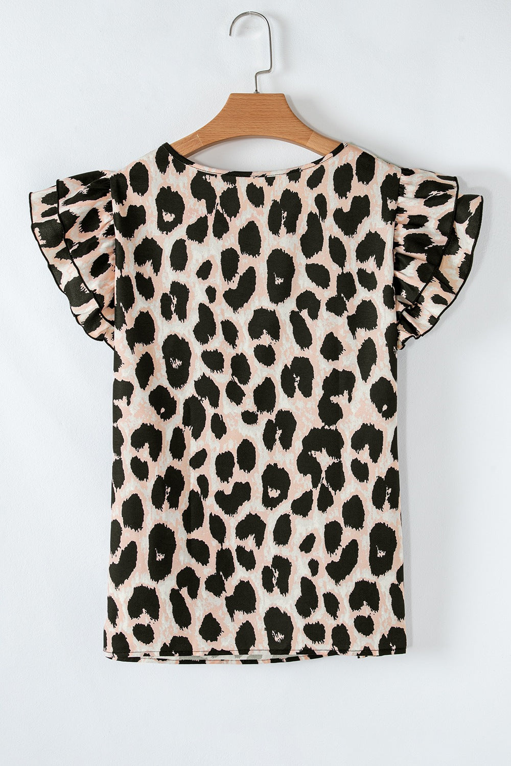 Leopard Layered Ruffled Cap Sleeve Blouse - felvior