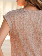 Heathered Round Neck Cap Sleeve T-Shirt