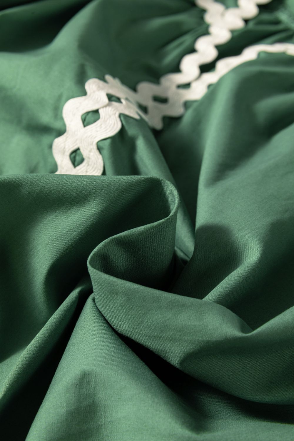 Ric Rac Trim Tie Neck Short Sleeve Blouse