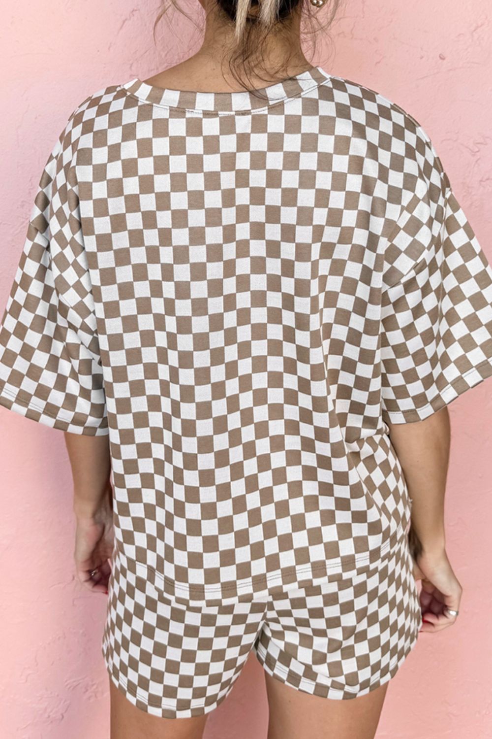 Checkered Round Neck Top and Shorts Set