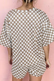 Checkered Round Neck Top and Shorts Set - felvior