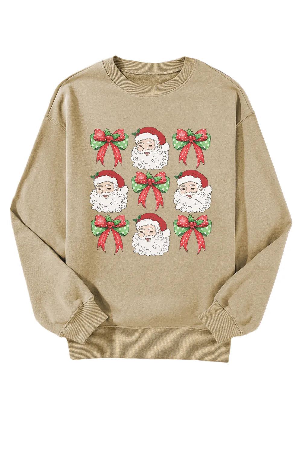 Santa Graphic Round Neck Long Sleeve Sweatshirt - felvior
