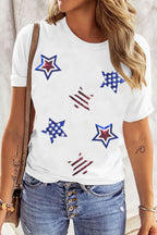 Sequin Star Round Neck Short Sleeve T-Shirt