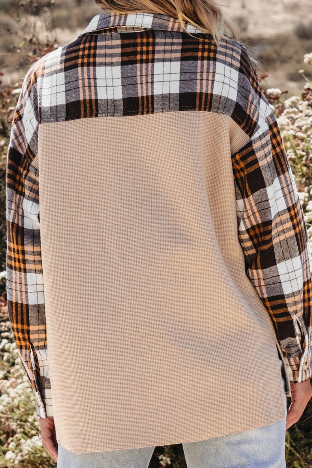 Plaid Button Up Long Sleeve Shacket - felvior
