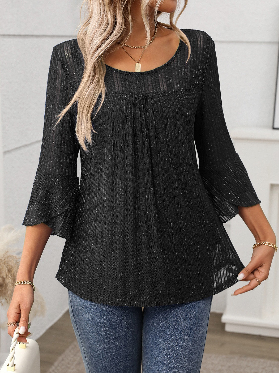 Round Neck Three-Quarter Sleeve Top