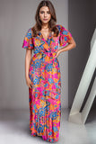 Printed Surplice Short Sleeve Maxi Dress - felvior