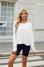 Cutout Back Round Neck Long Sleeve T-Shirt