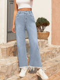 Raw Hem Bootcut Jeans with Pockets - felvior