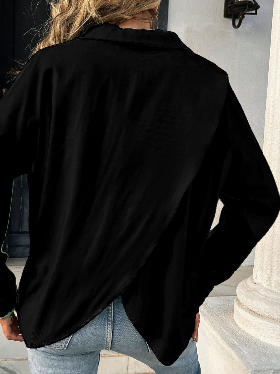 Button Down Collared Neck Long Sleeve Shirt - felvior