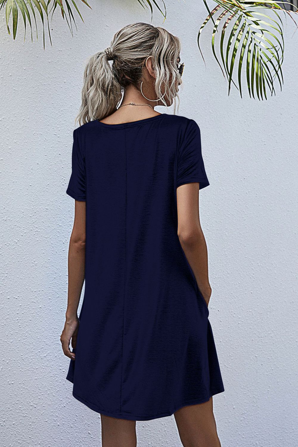 Round Neck Short Sleeve Mini Dress - felvior