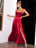 Spaghetti Strap Lace-Up Back Split Dress - felvior