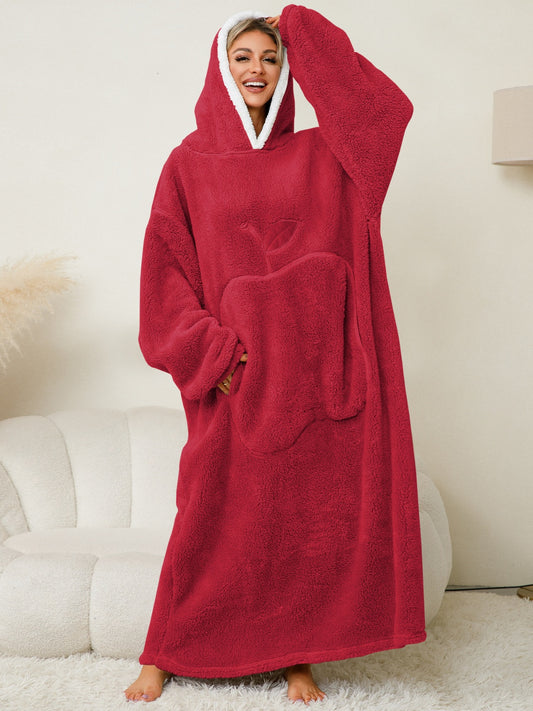 Pocketed Contrast Long Sleeve Hooded Lounge Dress - felvior