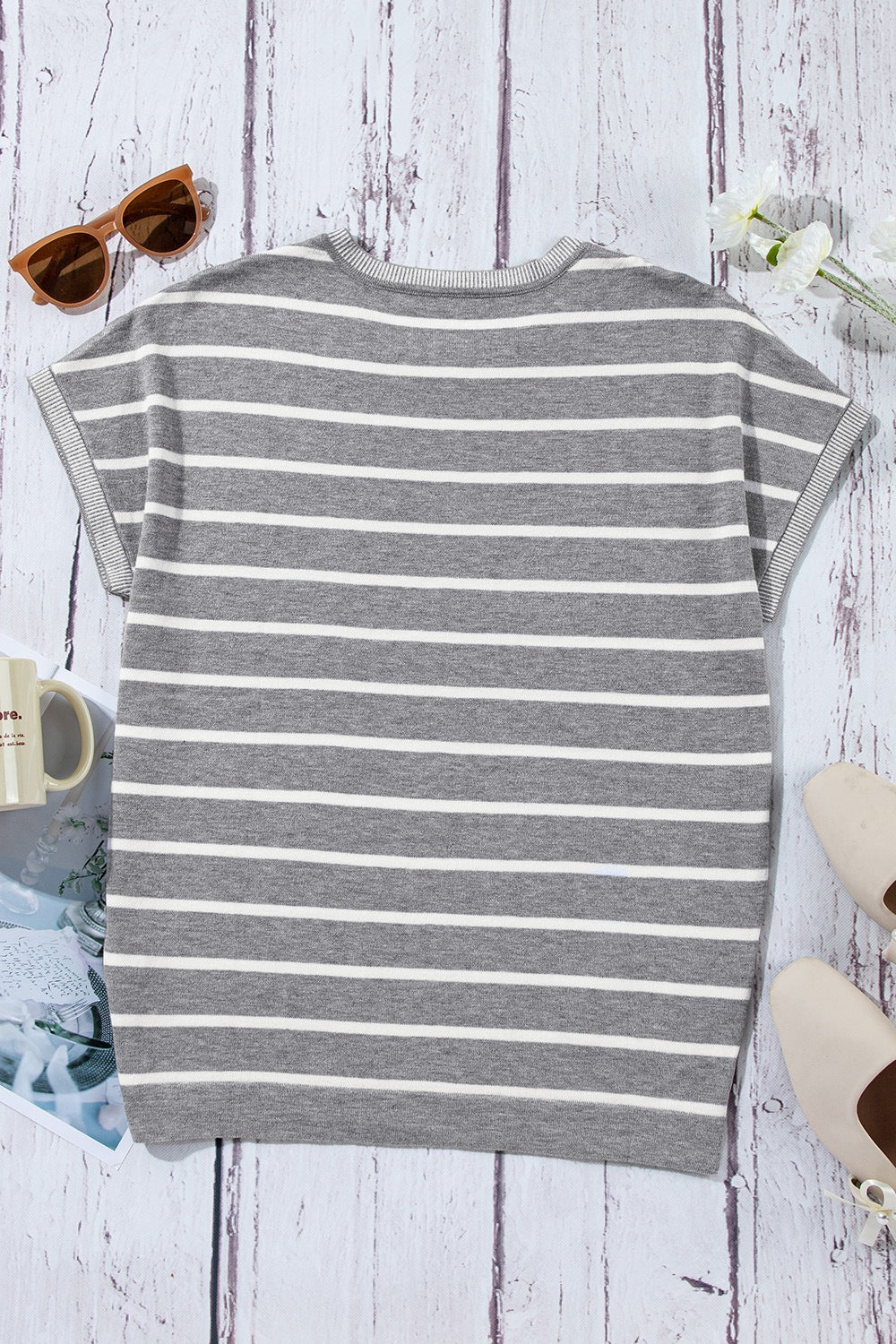 Striped Short Sleeve Knit Top - felvior