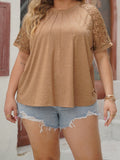 Plus Size Lace Round Neck Short Sleeve T-Shirt
