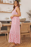 Mixed Print Tie-Neck Sleeveless Maxi Dress - felvior