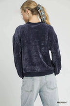 Umgee Velour Crewneck Balloon Sleeve Sweatshirt