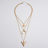 Alloy Three-Layered Bull Head Pendant Necklace - felvior