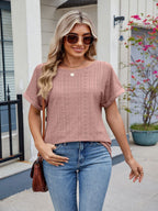 Eyelet Round Neck Short Sleeve Top