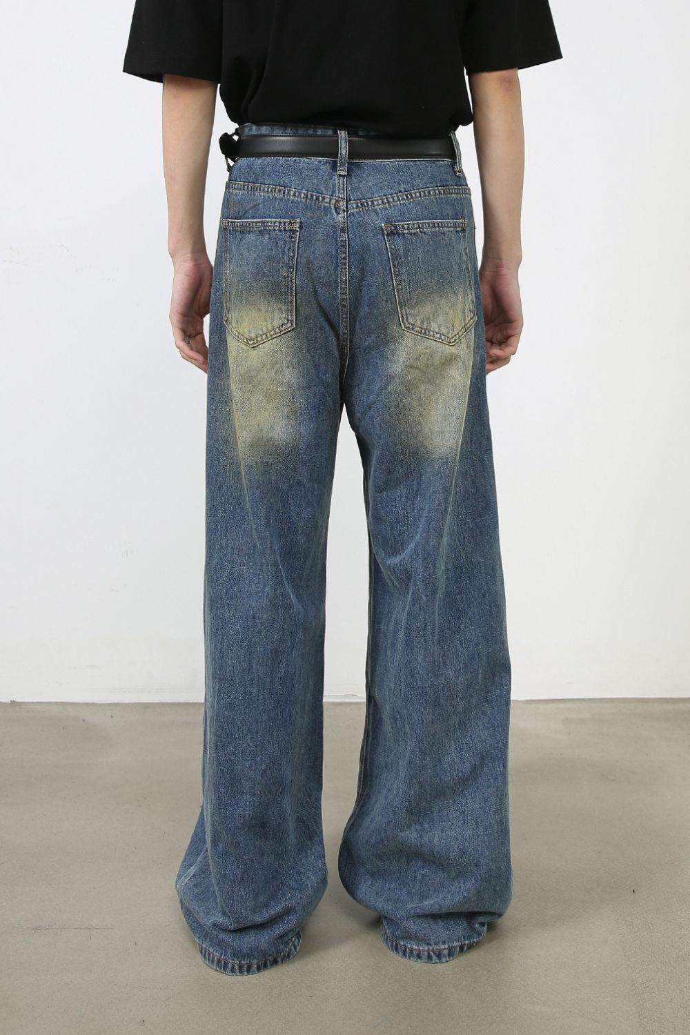 Men's Washed Wide Leg Jeans - felvior