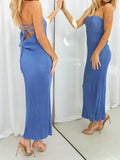 Lace-Up Back Tube Maxi Dress - felvior
