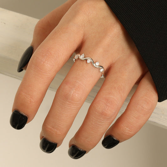 925 Sterling Silver Inlaid Zircon Ring - felvior
