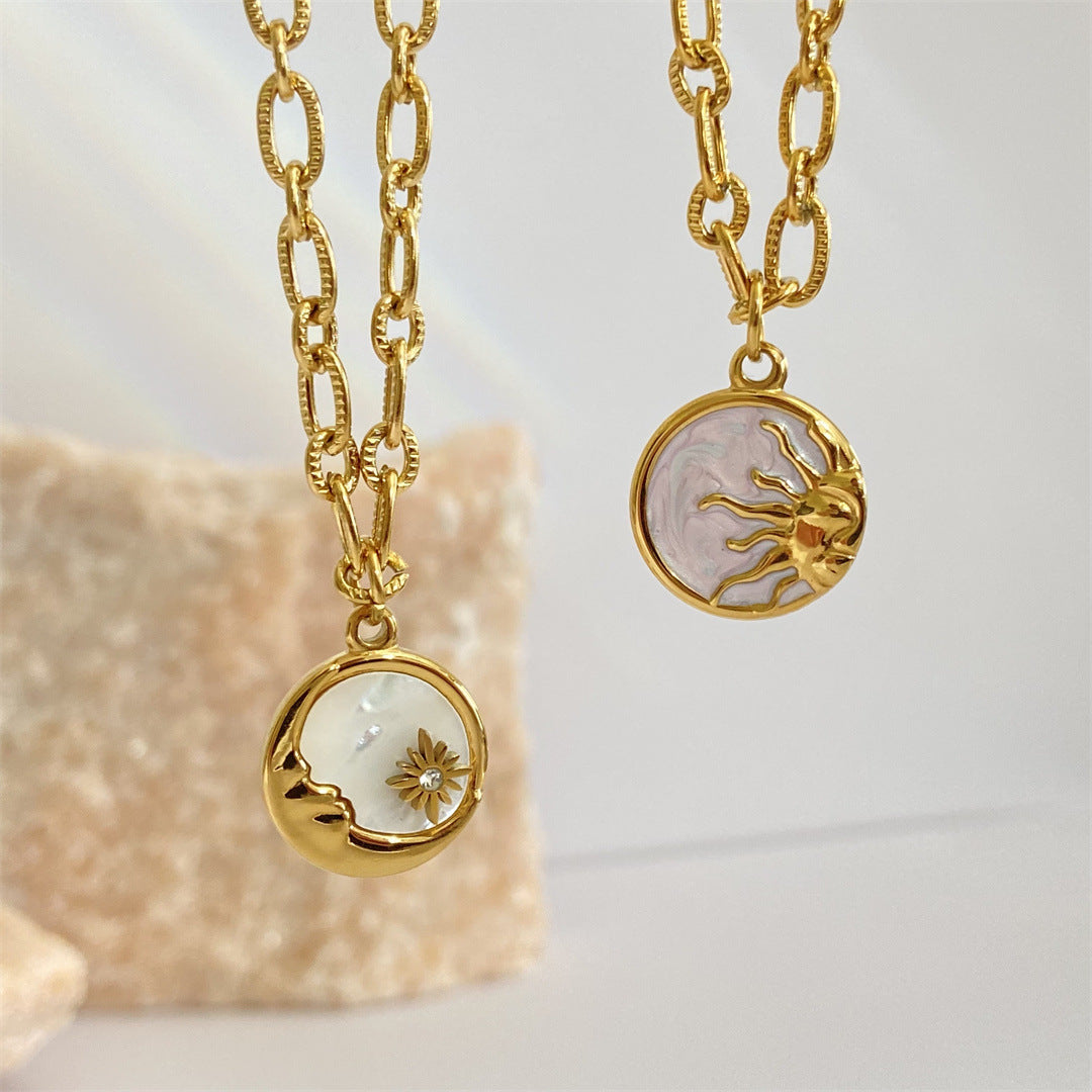 Titanium Steel Sun & Moon Necklace - felvior