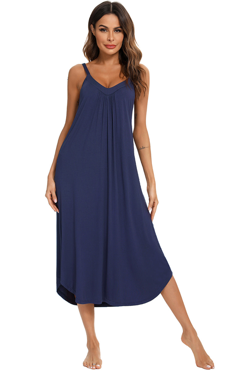V-Neck Midi Lounge Dress - felvior