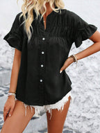Button Down Ruffled Short Sleeve Shirt