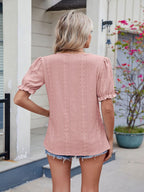 Eyelet Notched Short Sleeve Top
