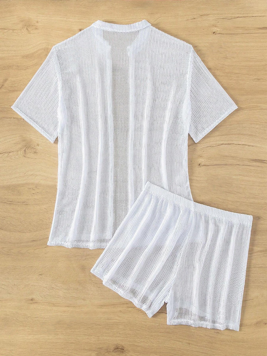 Open Front Half Sleeve Top and Shorts Cover Up Set - felvior