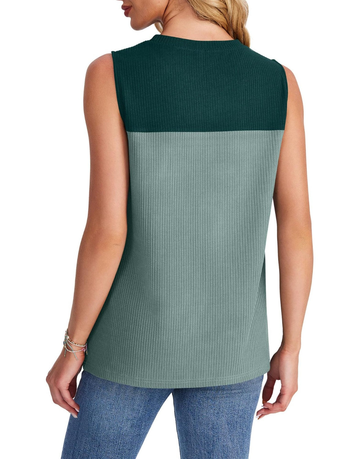 Color Block Round Neck Tank - felvior