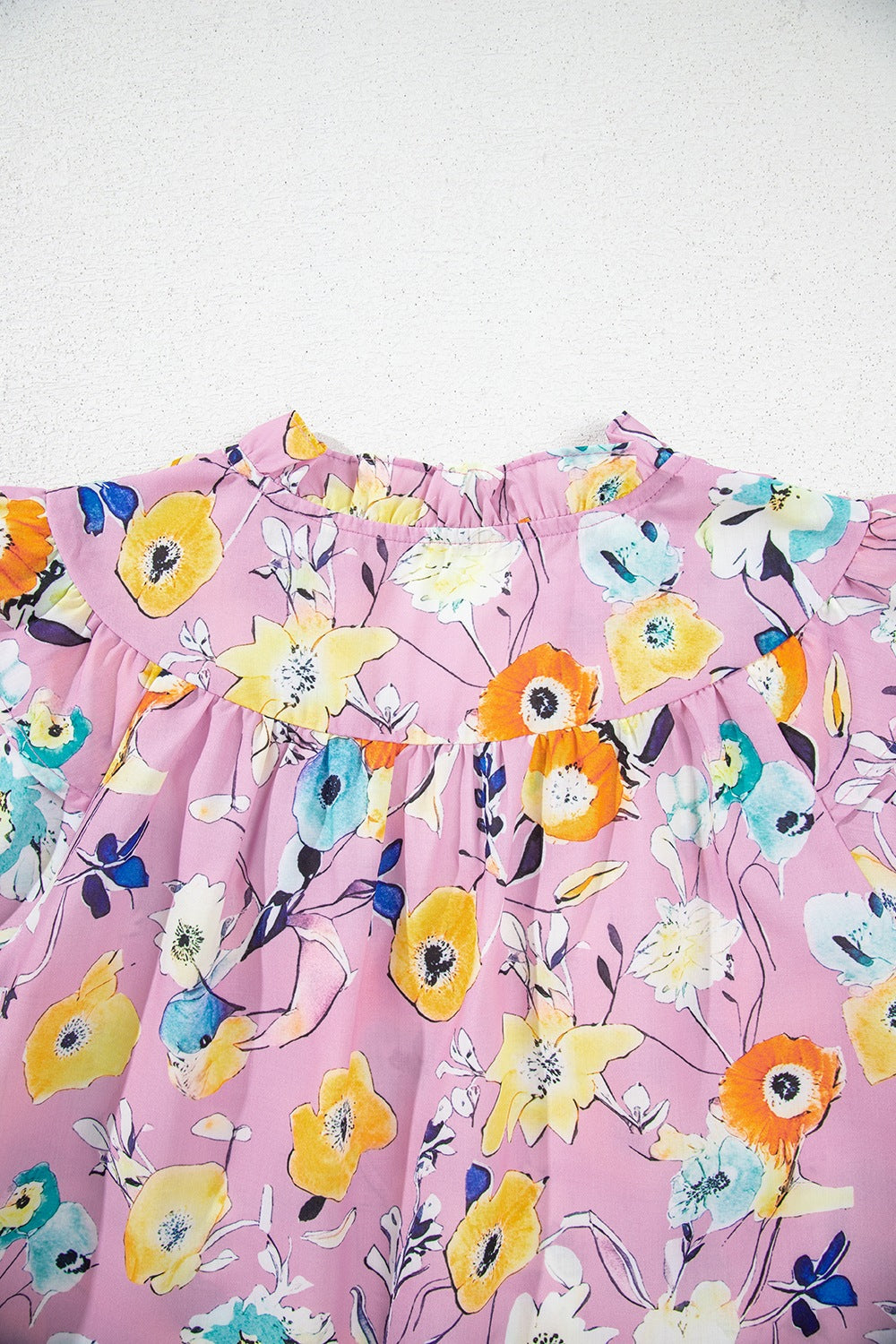 Printed Notched Double Layered Ruffle Sleeve Blouse