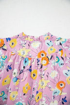 Printed Notched Double Layered Ruffle Sleeve Blouse