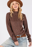 SAGE + FIG Glitter Mock Neck Lettuce Hem Long Sleeve Top - felvior