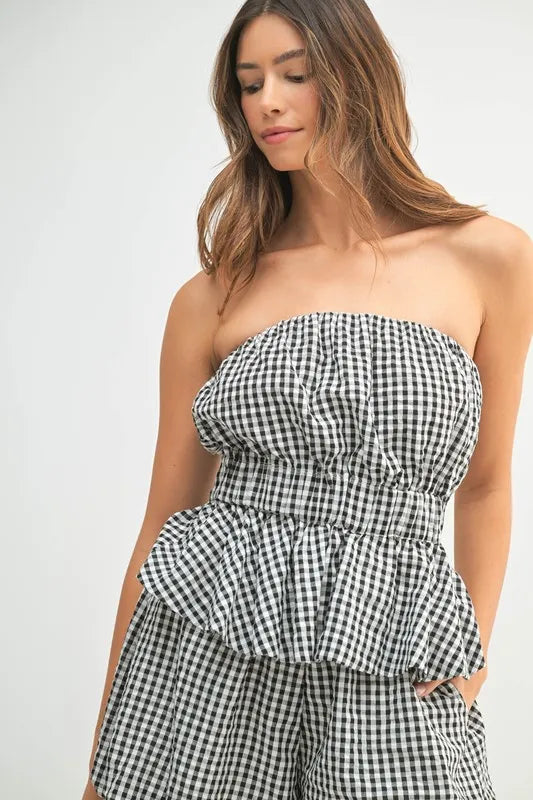 MABLE Gingham Tube Top and Shorts Set - felvior