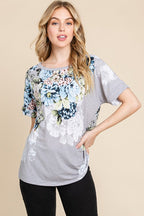 BOMBOM Floral Round Neck Short Sleeve T-Shirt