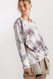 Umgee Full Size Tie Dye Front Gathered Detail Round Neck Long Sleeve T-Shirt Plus Size - felvior