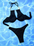 Halter Neck Chain Detail Two-Piece Bikini Set - felvior