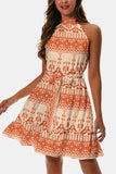 Printed Tie Waist Frill Trim Dress - felvior