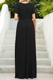 Round Neck Maxi Tee Dress with Pockets - felvior