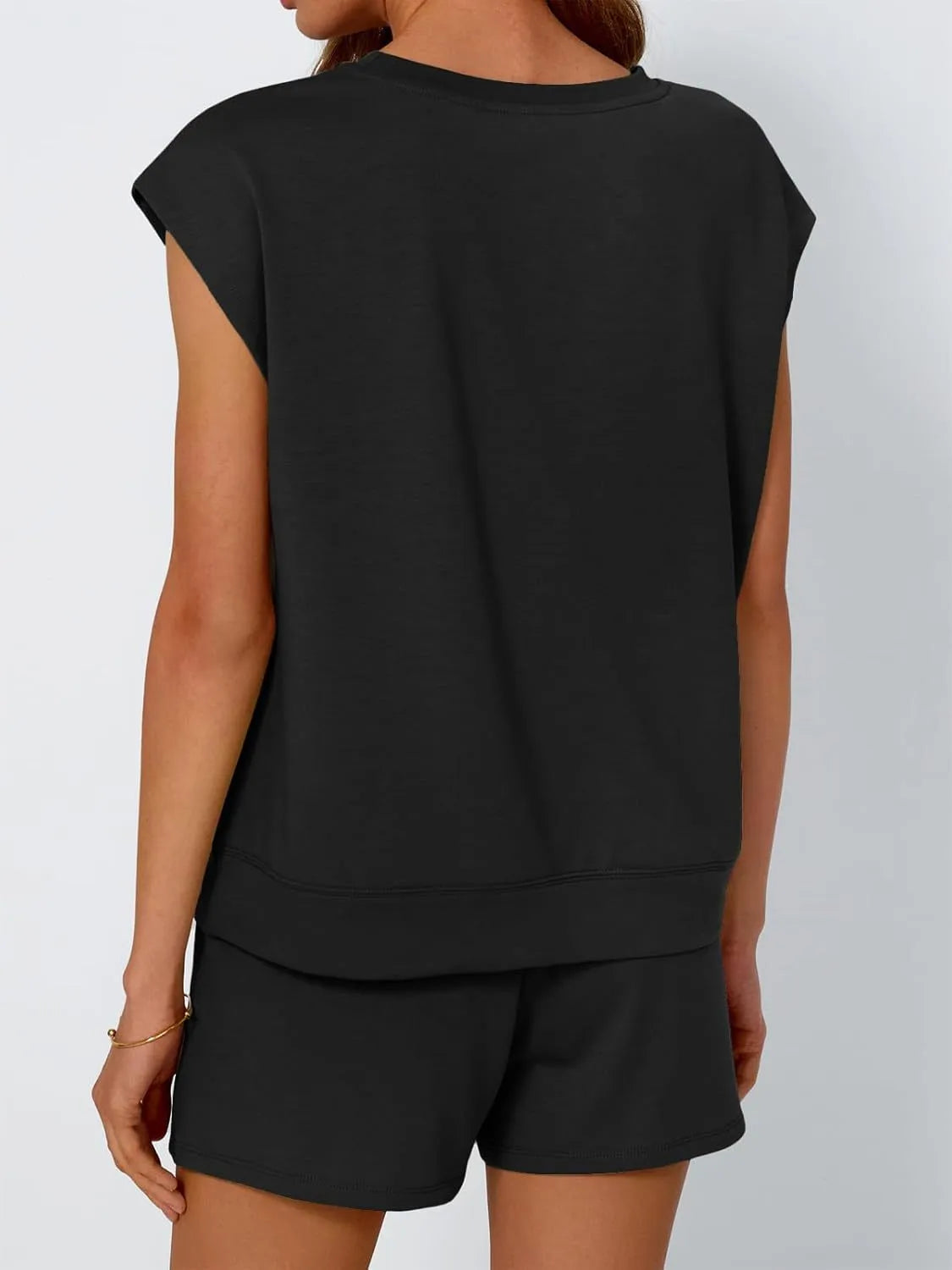 Round Neck Cap Sleeve Top and Shorts Set - felvior