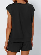 Round Neck Cap Sleeve Top and Shorts Set