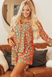 Leopard Collared Neck Long Sleeve Top and Shorts Lounge Set - felvior