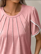 Full Size Round Neck Petal Sleeve Blouse Plus Size