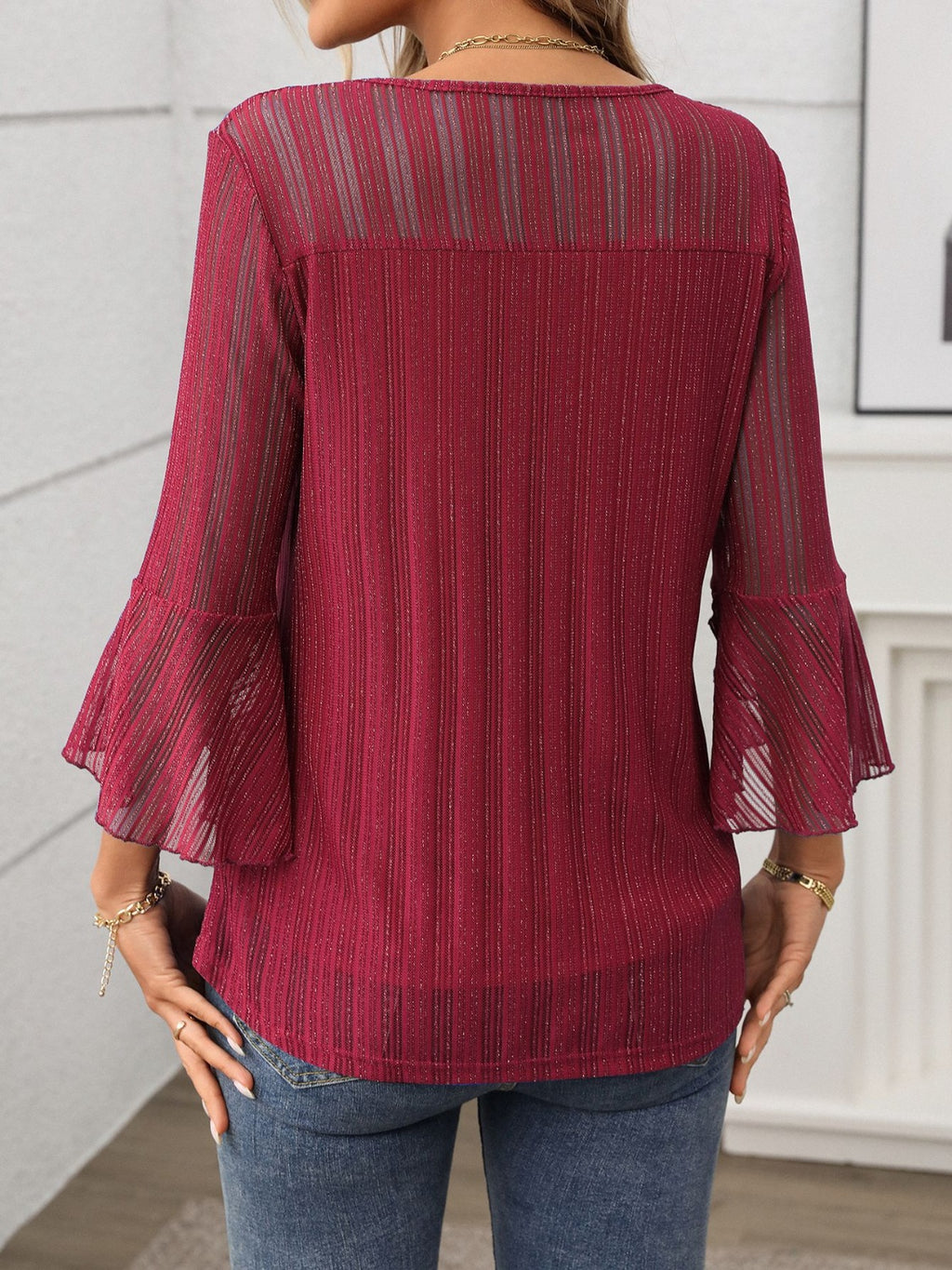 Round Neck Three-Quarter Sleeve Top