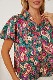 Floral Collared Neck Short Sleeve Blouse - felvior