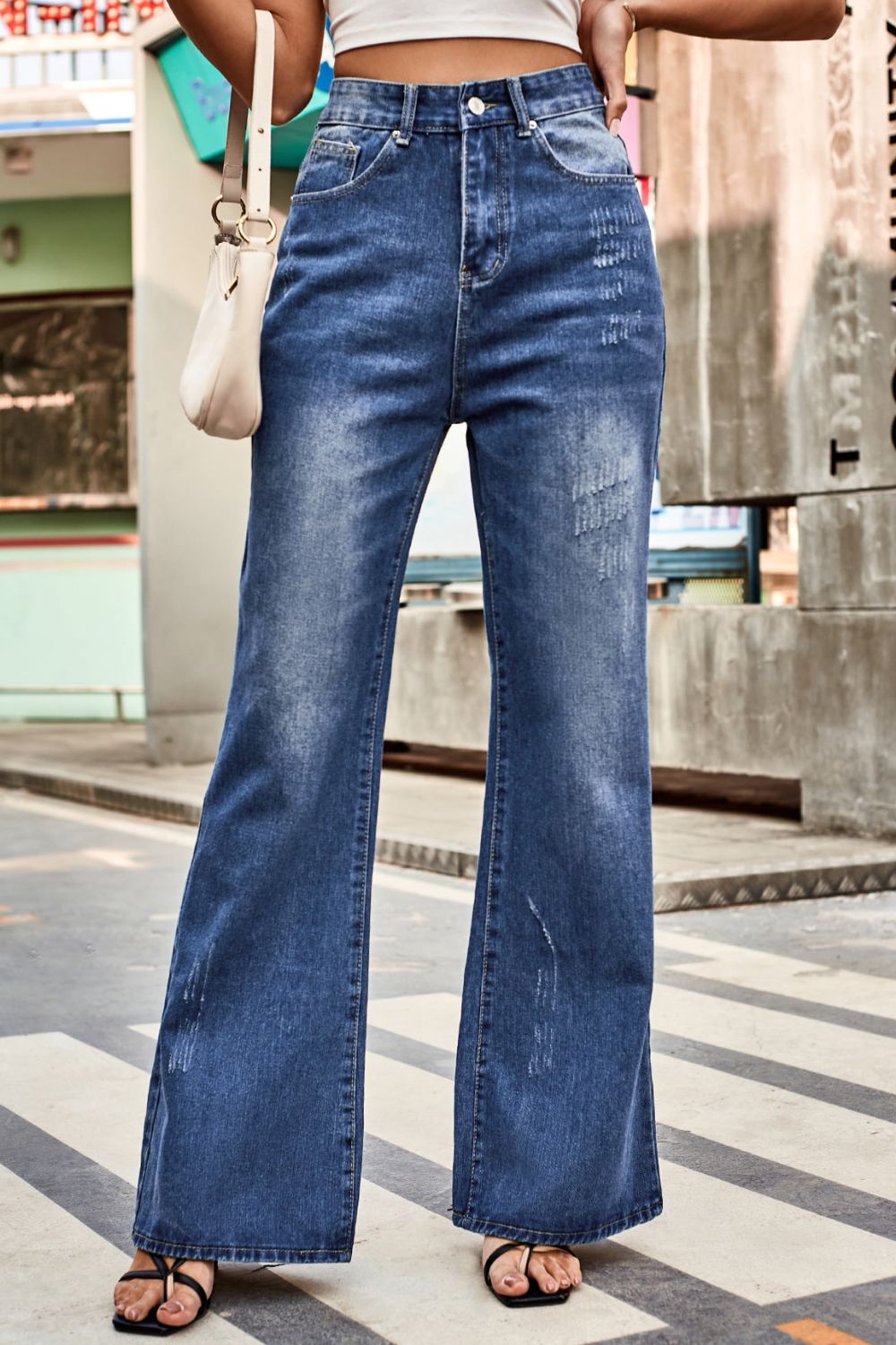 Buttoned Loose Fit Jeans with Pockets - felvior