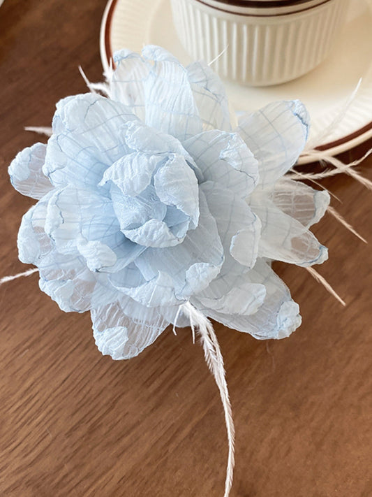 Feather Trim Flower Shape Hair Claw Clip - felvior