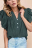 Frilled Notched Ruffled Cap Sleeve Blouse