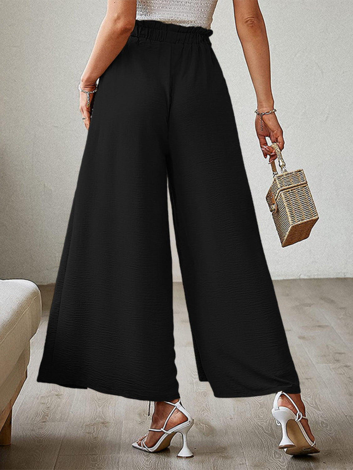 Tied Slit Wide Leg Pants - felvior